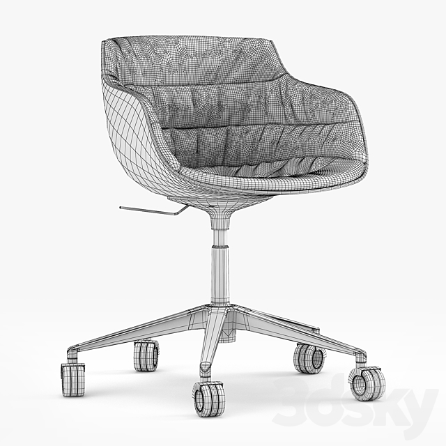 MDF italia chair Flow SLIM padded 5-Point Star Base on Castors 3DSMax File - thumbnail 3