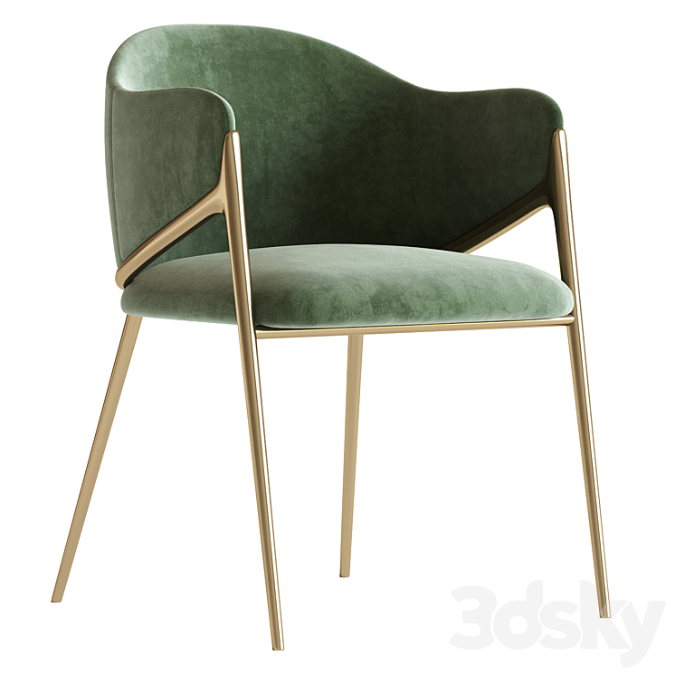 Metal Solid Back Arm Dining Chair Glam Chair for Dining Room 3DS Max Model - thumbnail 1