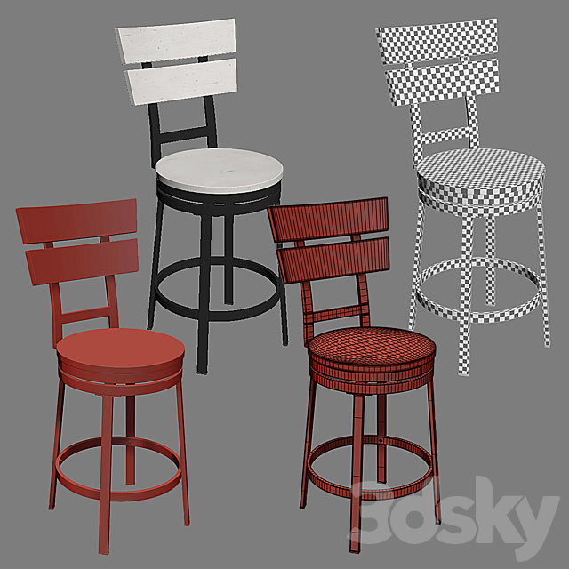 Metal & Timber Swivel Stool – 001 3DSMax File - thumbnail 3