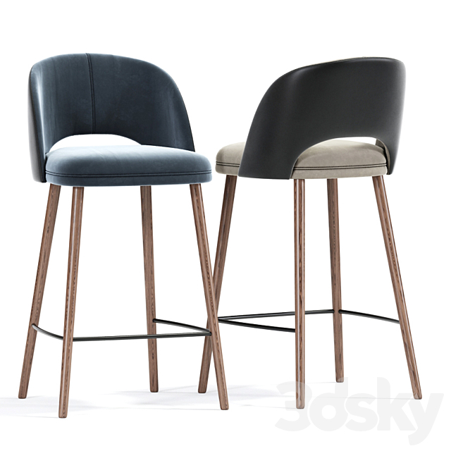 Mid Century Modern Barrel Backed Bar Stool 3DSMax File - thumbnail 2