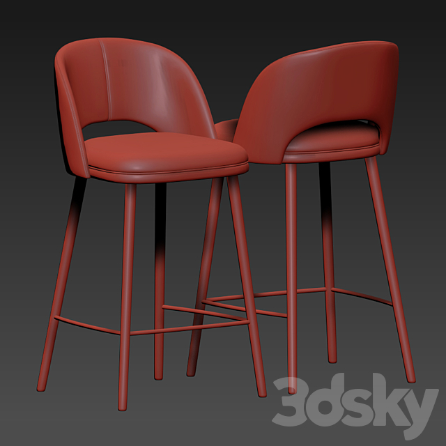 Mid Century Modern Barrel Backed Bar Stool 3DSMax File - thumbnail 3