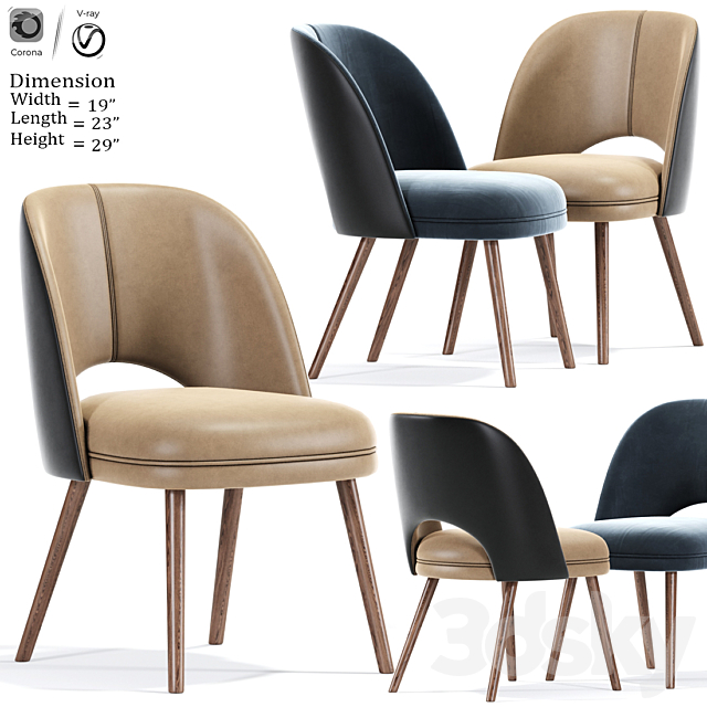 Mid Century Modern Barrel Backed Dining Chair 3DSMax File - thumbnail 1