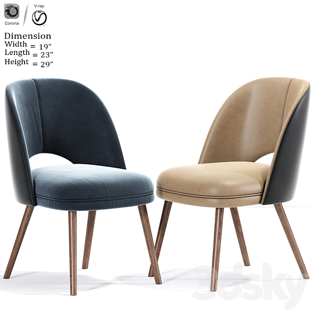 Mid Century Modern Barrel Backed Dining Chair 3DSMax File - thumbnail 2