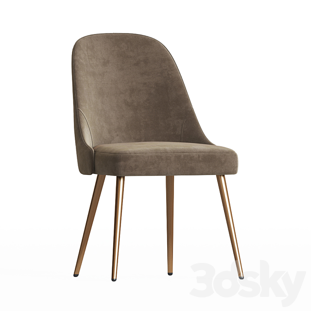 Mid-Century Upholstered Dining Chair Metal Legs Westelm 3DS Max Model - thumbnail 2