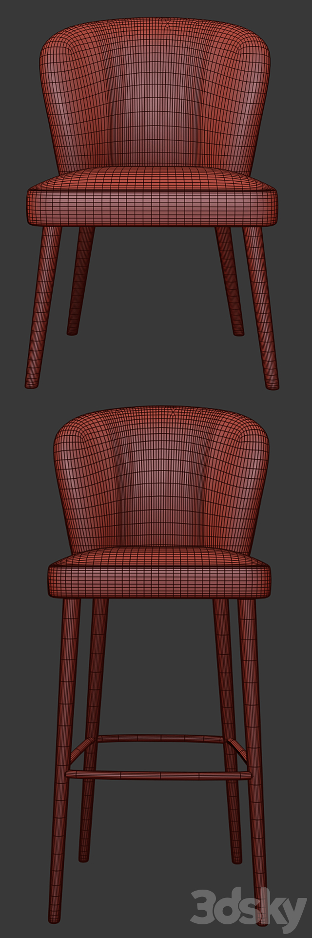 Minotti Aston Bar Stool and Lounge chair 3DSMax File - thumbnail 3