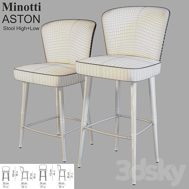 Minotti ASTON STOOL HIGH + LOW 3DSMax File - thumbnail 3