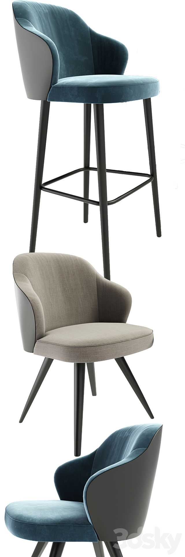 Minotti Leslie Steel Bar Stool And Dining Chair 3DS Max Model - thumbnail 2