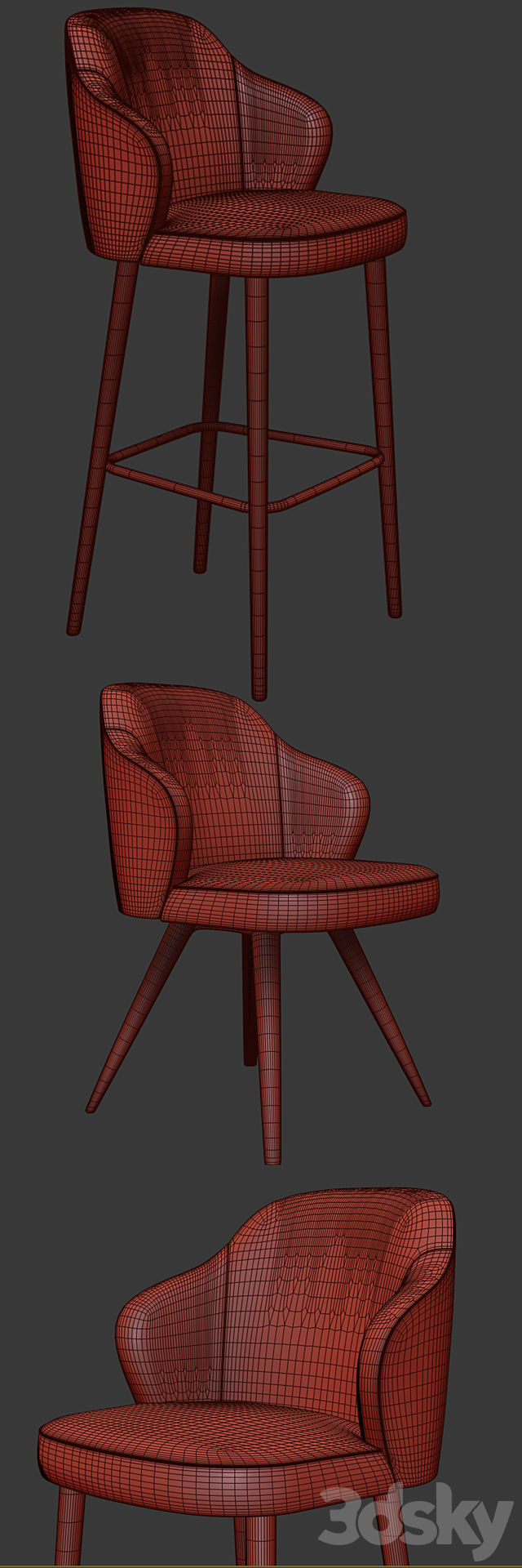 Minotti Leslie Steel Bar Stool And Dining Chair 3DS Max Model - thumbnail 3