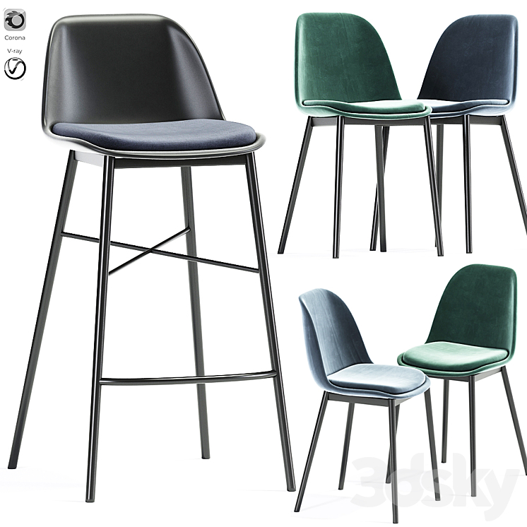 Modern Bar Stool And Dining Chair 3DS Max Model - thumbnail 1