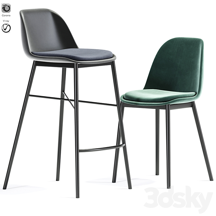 Modern Bar Stool And Dining Chair 3DS Max Model - thumbnail 2