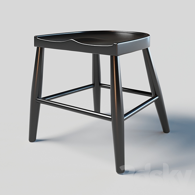 modern black carved seat wood stool 3DSMax File - thumbnail 1