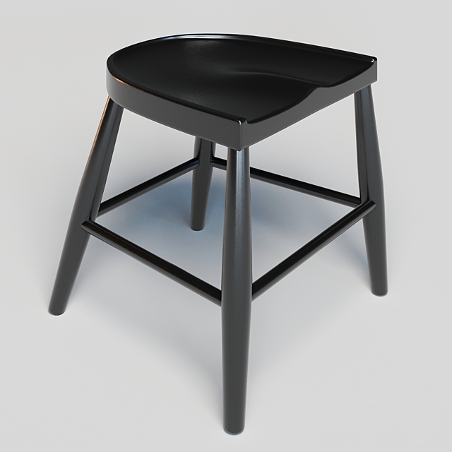 modern black carved seat wood stool 3DSMax File - thumbnail 2