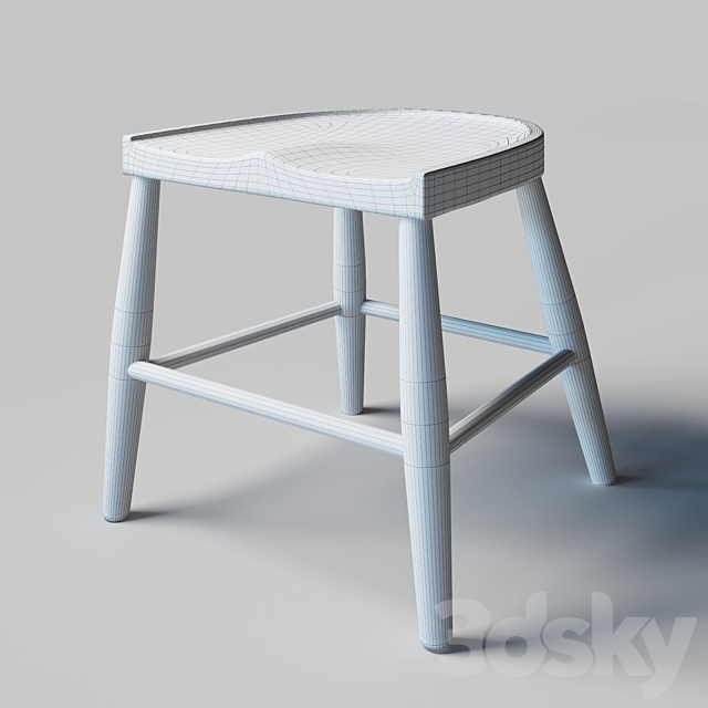 modern black carved seat wood stool 3DSMax File - thumbnail 3