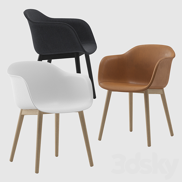 Muuto fiber armchair wood base 3DS Max Model - thumbnail 1