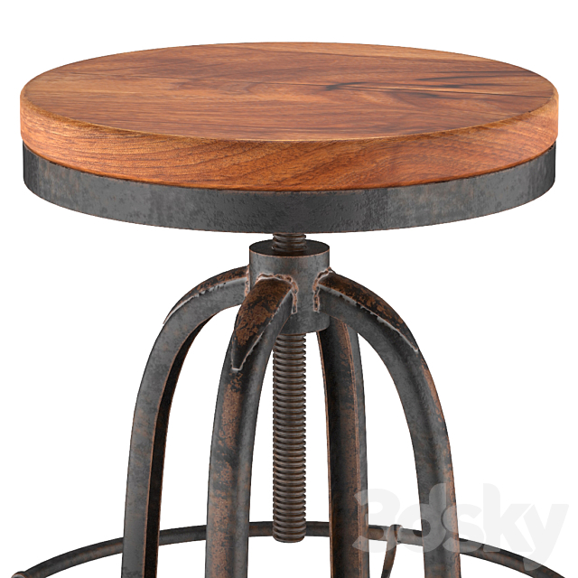 Oleg Industrial loft Iron Base Reclaimed Wood Bar Counter Stool 3DS Max Model - thumbnail 2