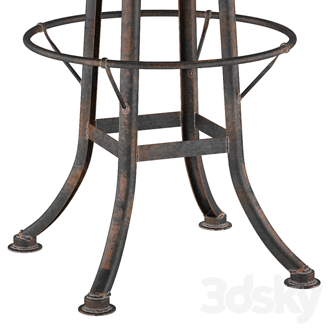 Oleg Industrial loft Iron Base Reclaimed Wood Bar Counter Stool 3DS Max Model - thumbnail 3