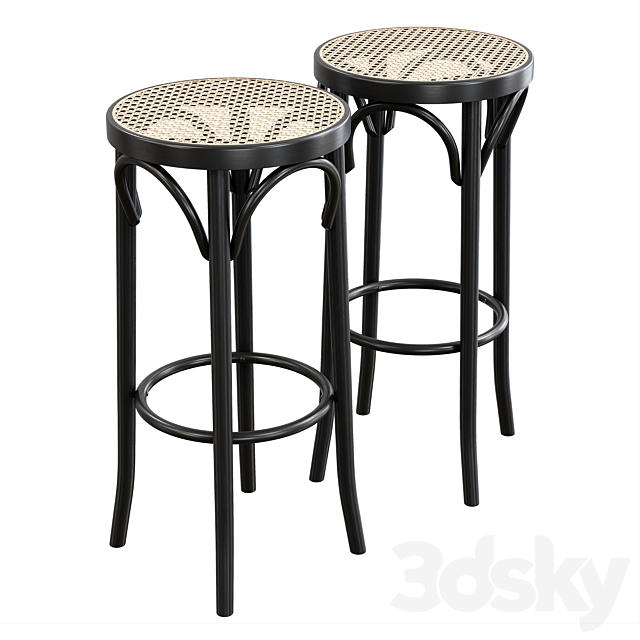 Pamono – Mid-Century Cane & Bentwood Stools by Michael Thonet 3DS Max Model - thumbnail 3