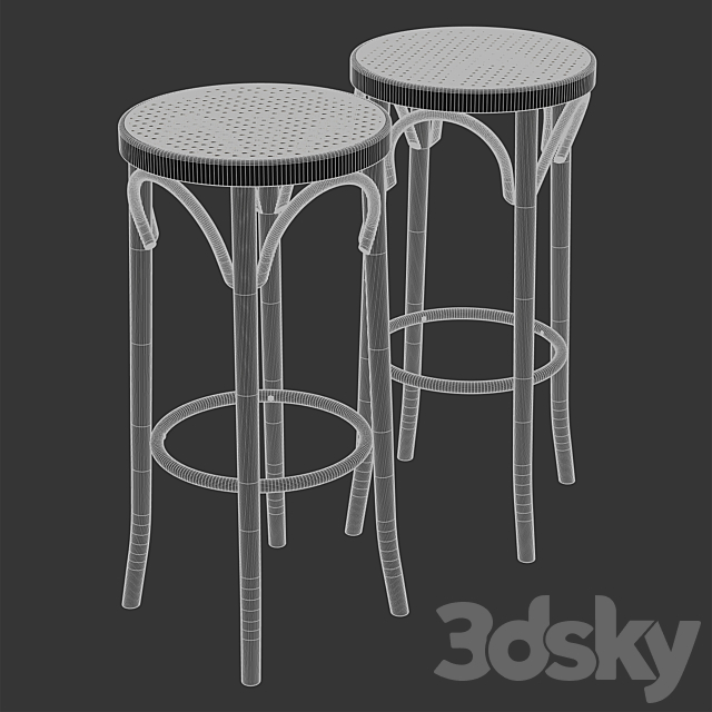 Pamono – Mid-Century Cane & Bentwood Stools by Michael Thonet 3DS Max Model - thumbnail 4