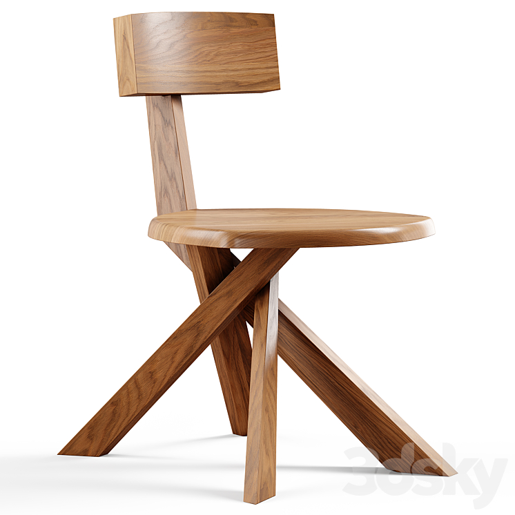 Pamono – Solid Elm Model S34 Dining Chair by Pierre Chapo 1960s 3DS Max Model - thumbnail 3