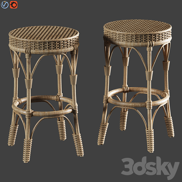 Parisian Woven Backless Bar & Counter Stools 3DS Max Model - thumbnail 1