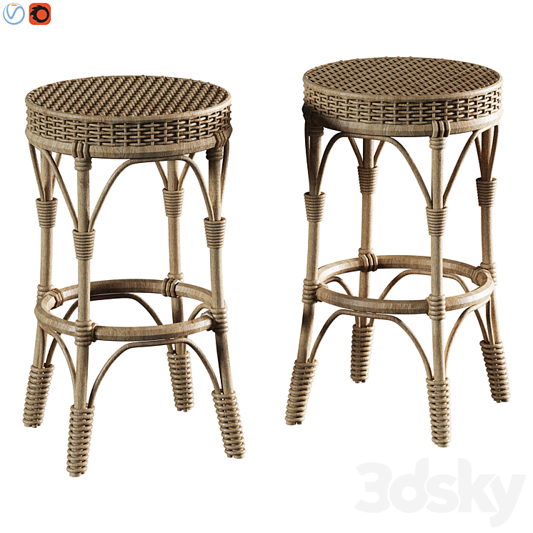 Parisian Woven Backless Bar & Counter Stools 3DS Max Model - thumbnail 2