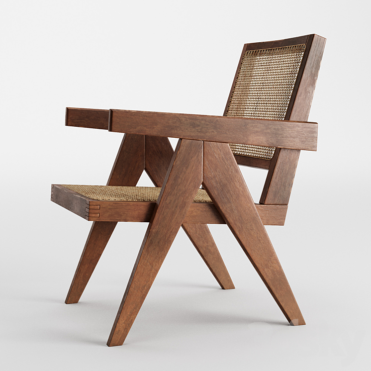 Pierre Jeanneret Easy Chair Armchair 3DS Max Model - thumbnail 2