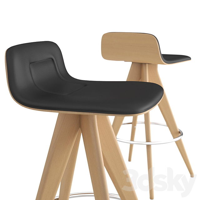 Potocco Italy Torso 837-AI bar stool in black leather and natural beech 3DS Max Model - thumbnail 2