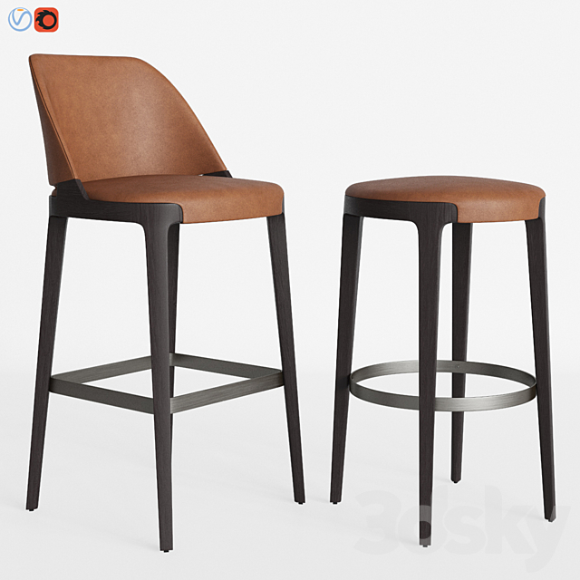 Potocco Velis barstool & Round counterstool 3DSMax File - thumbnail 1