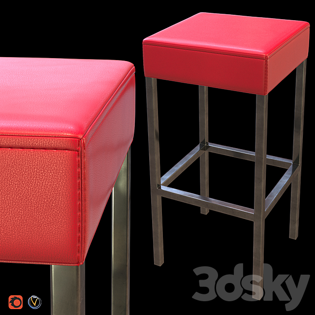 Red Leather High Stool 3DSMax File - thumbnail 1