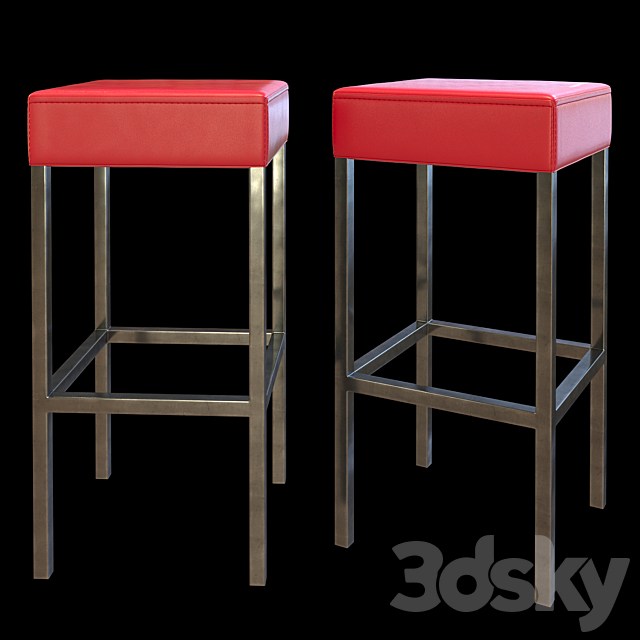 Red Leather High Stool 3DSMax File - thumbnail 2