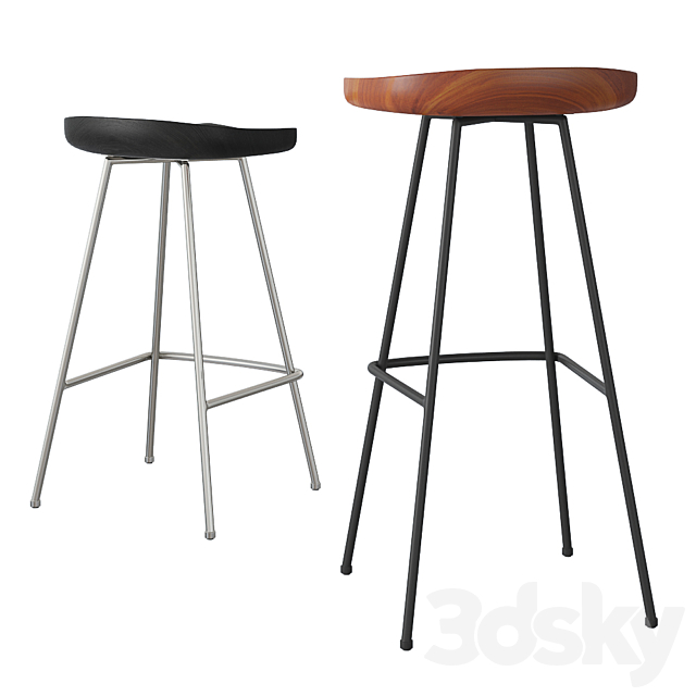 Rejuvenation Randle tractor bar stool and counter stool with metal legs 3DS Max Model - thumbnail 3