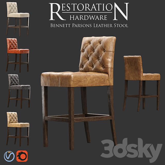 Restoration Hardware _ Bennett Parsons Leather Stool 3DSMax File - thumbnail 1