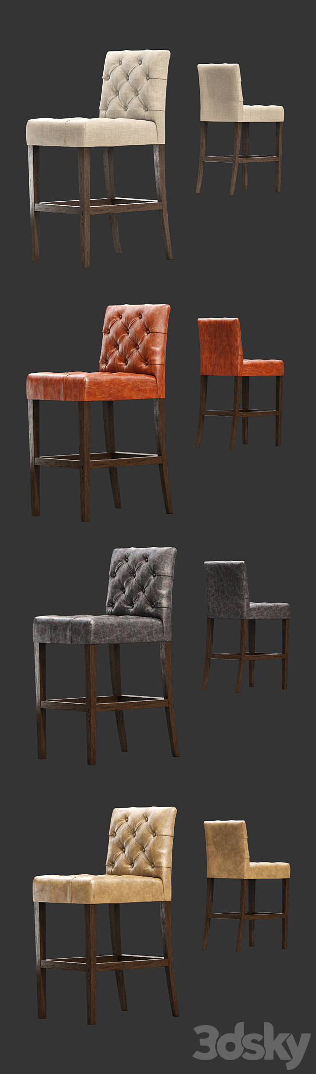 Restoration Hardware _ Bennett Parsons Leather Stool 3DSMax File - thumbnail 2