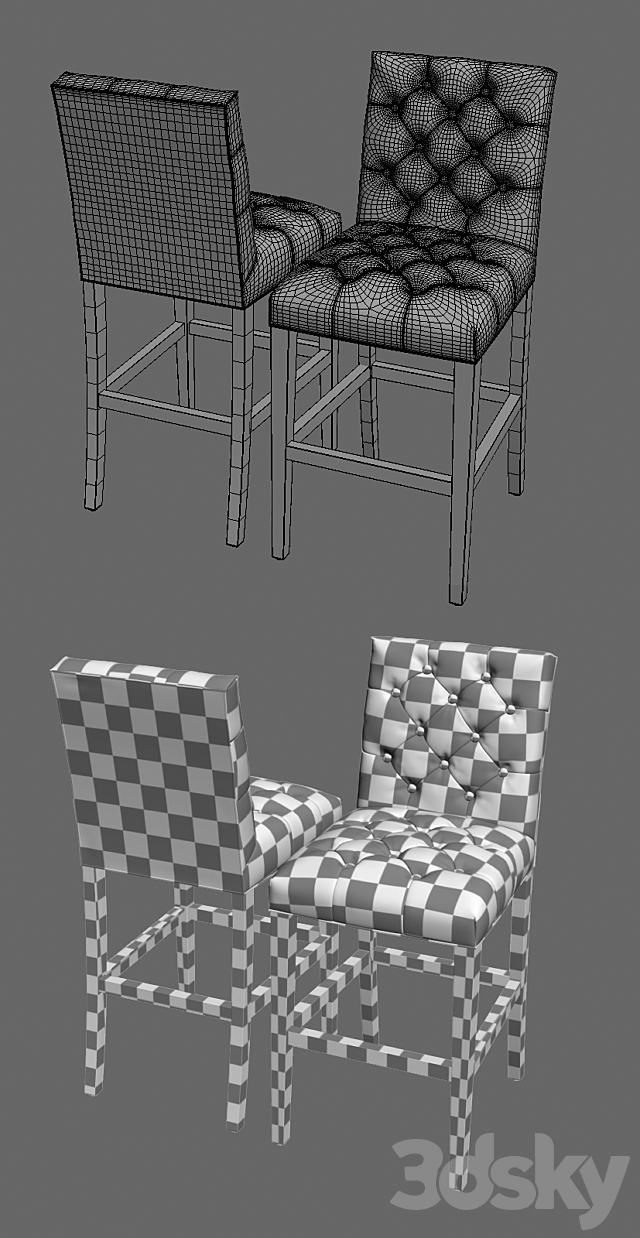 Restoration Hardware BENNETT PARSONS UPHOLSTERED STOOL 3DS Max Model - thumbnail 3