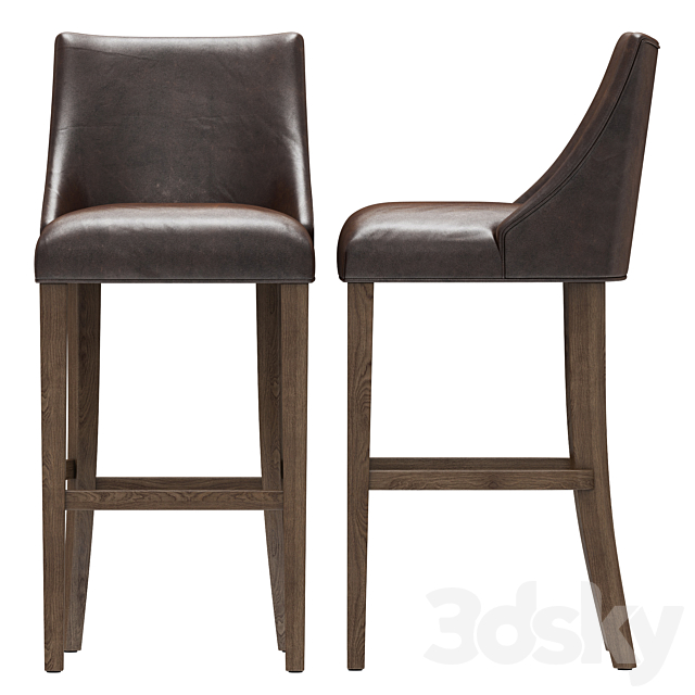 Restoration Hardware Ella Leather Armless Stool 3DS Max Model - thumbnail 2