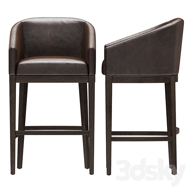 Restoration Hardware Morgan Barrelback Slope Leather Stool 3DS Max Model - thumbnail 2