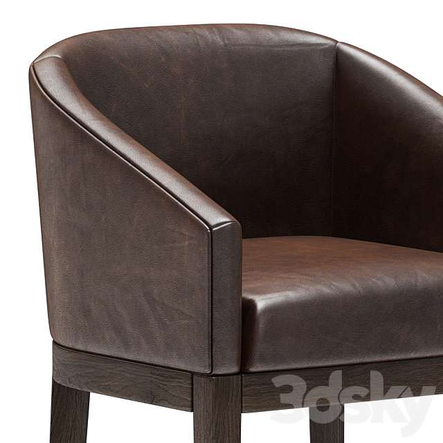 Restoration Hardware Morgan Barrelback Slope Leather Stool 3DS Max Model - thumbnail 3