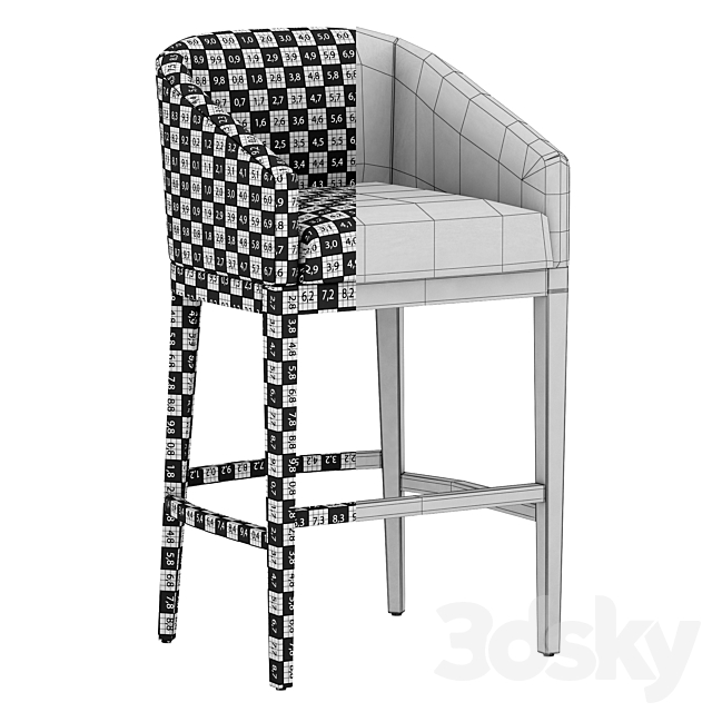 Restoration Hardware Morgan Barrelback Slope Leather Stool 3DS Max Model - thumbnail 4