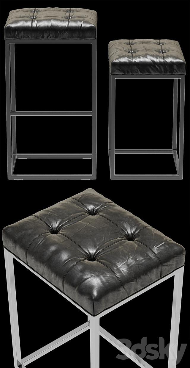 Restoration Hardware Reese Tufted Leather Stool 3DS Max Model - thumbnail 2