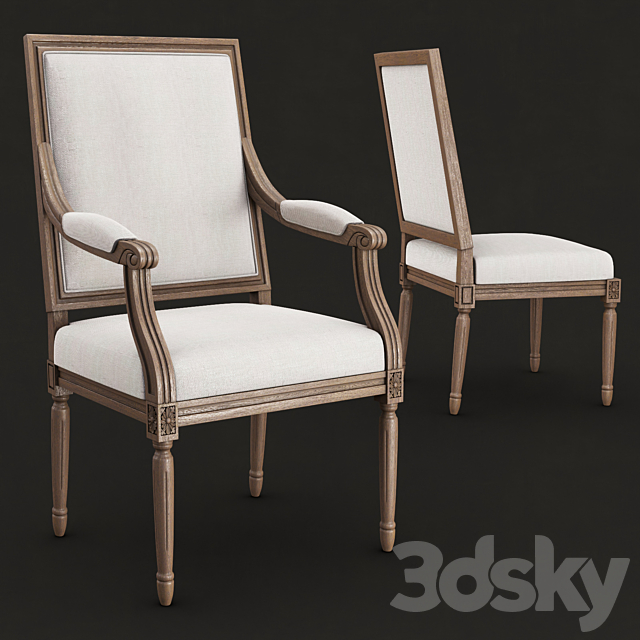 Restoration hardware – Vintage french square upholstered chairs 3DS Max Model - thumbnail 2