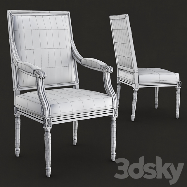 Restoration hardware – Vintage french square upholstered chairs 3DS Max Model - thumbnail 3