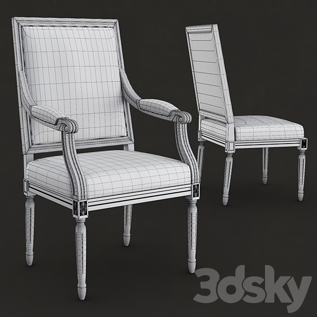 Restoration hardware – Vintage french square upholstered chairs 3DS Max Model - thumbnail 4