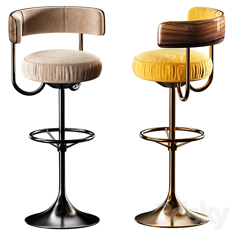 Revolving Metal Brass Bar Stool 3DS Max Model - thumbnail 1