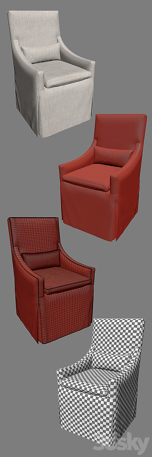 RH BELGIAN Slope Arm Slip Covered Armchair 3DS Max Model - thumbnail 3