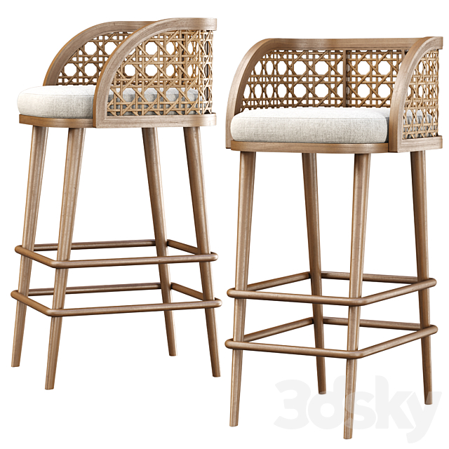 Rimma rattan bar stool DS67 _ Wooden bar stool 3DSMax File - thumbnail 1