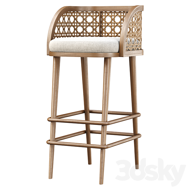 Rimma rattan bar stool DS67 _ Wooden bar stool 3DSMax File - thumbnail 2