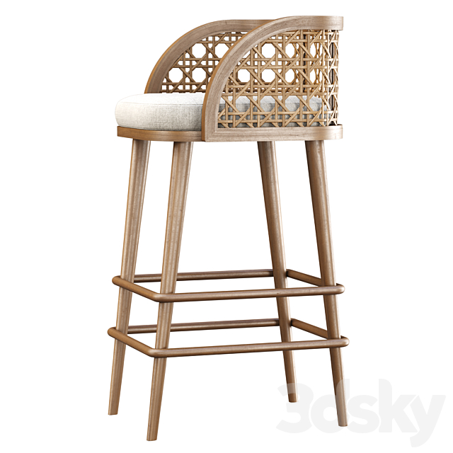 Rimma rattan bar stool DS67 _ Wooden bar stool 3DSMax File - thumbnail 3