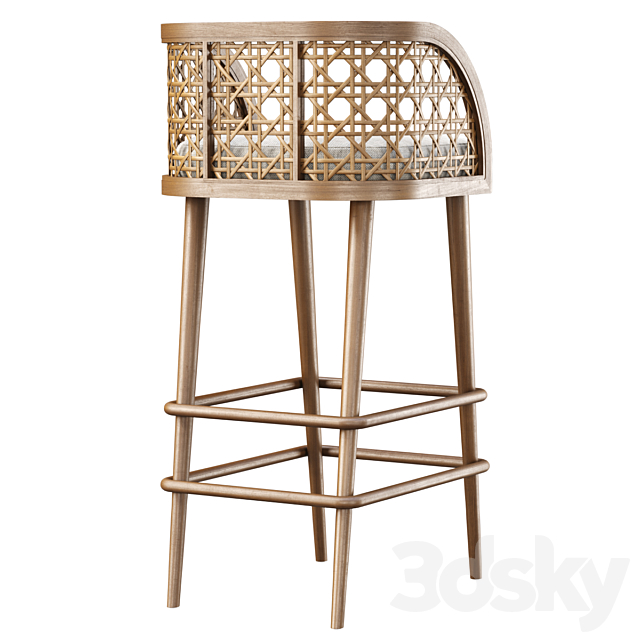 Rimma rattan bar stool DS67 _ Wooden bar stool 3DSMax File - thumbnail 4