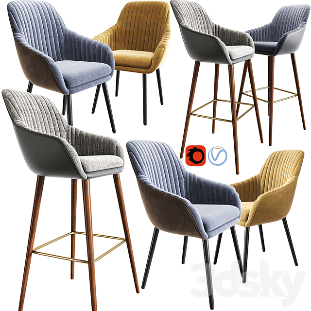 Rochelle Strip Bar Stool And Dining Chair 3DSMax File - thumbnail 1