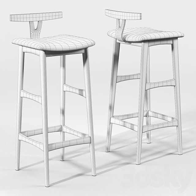 Rosewood and Leather Bar Stool 3DSMax File - thumbnail 2